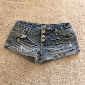 Y2k Distressed Denim Low Rise Shorts 3 Blue Medium Wash 2000s Bratz Cheeky
